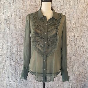 Free People Long Sleeve Sheer Frayed Button Down